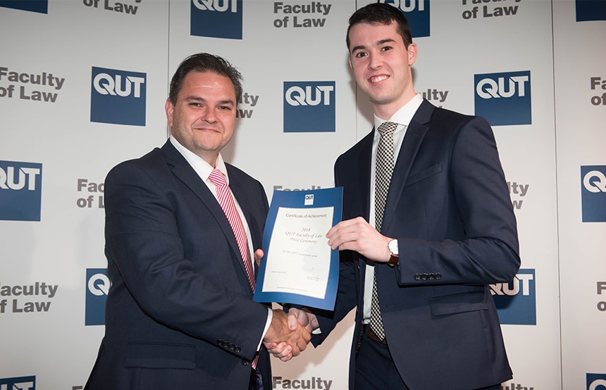 Jack Mead - Manager, Open Practice awarding the GlobalX Prize for Real Property to law student Ben Previtera