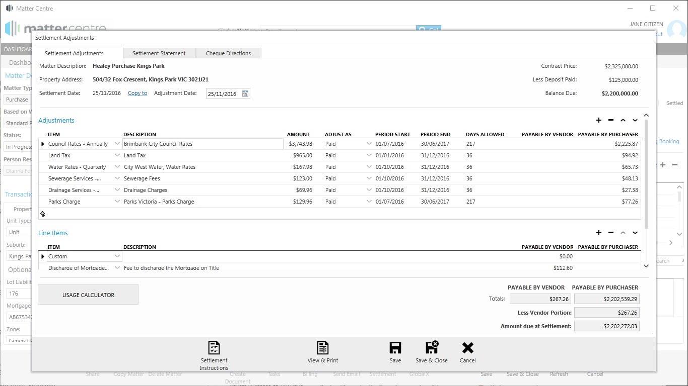 Settlement Calculator